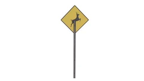 3D rendering of a deer crossing warning sign in a rural setting Stock-Footage 285671327