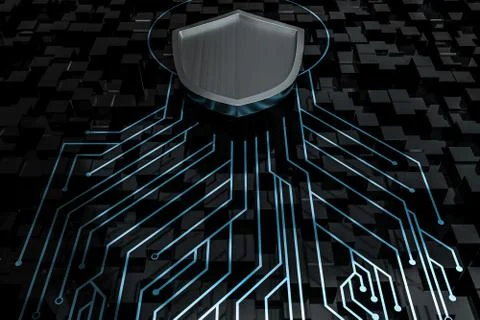 3d rendering, a defense shield with technological background Stock Illustration