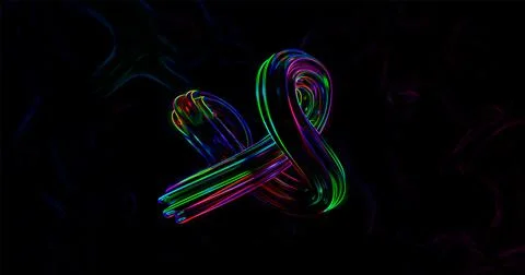 3d rendering. The deformed and curved torus is painted with multicolored neon Illustrazione stock