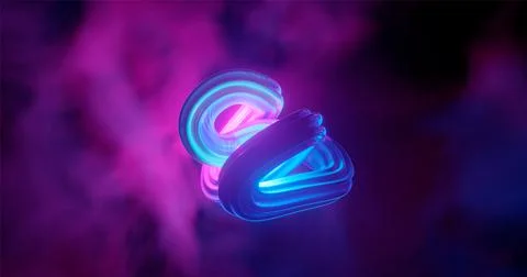 3d rendering. The deformed and curved torus is painted with multicolored neon Illustrazione stock