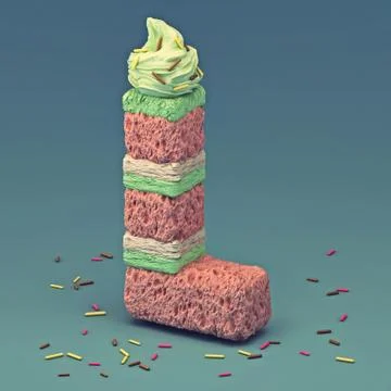 3d rendering of delicious letter with cream and chocolate. Cake font letter Stock-Illustration