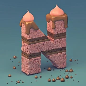 3d rendering of delicious letter with cream and chocolate. Cake font letter イラスト素材