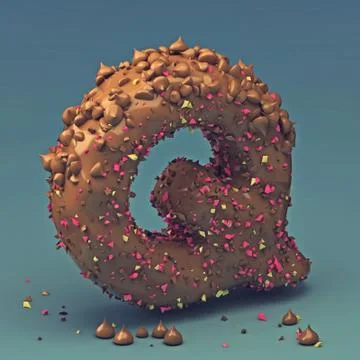 3d rendering of delicious letter with cream and chocolate. Cake font letter Stock Illustration