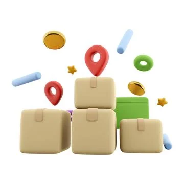 3d rendering delivery to the specified place with notification icon. 3d render Stock Illustration