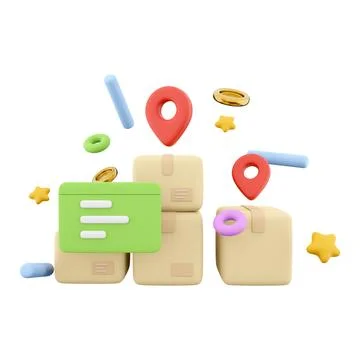 3d rendering delivery to the specified place with notification icon. 3d render Stock Illustration