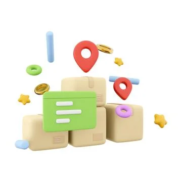 3d rendering delivery to the specified place with notification icon. 3d render Stock-Illustration