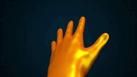 3d rendering of demonstration of the golden palm of Midas on dark background Stock Illustration