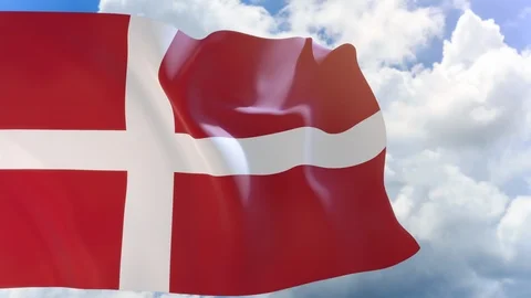 3D rendering of Denmark flag waving on blue sky background with Alpha channel Stock Footage 91447671