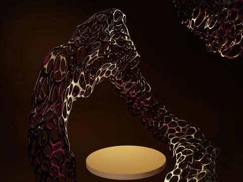 3D rendering design abstaction gold and pink figure and template of white ped Stock Illustration