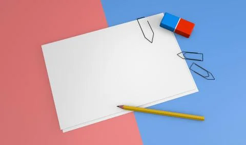 3D rendering  desk with drawing sheets and pencils Stock Illustration