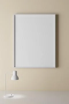 3d rendering of desk lamp on tabletop and picture frame with copy space Stock Photos