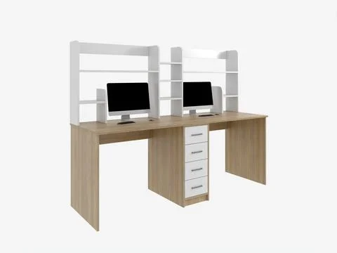 3d rendering of a desktop with a computer. 스톡 일러스트