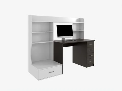 3d rendering of a desktop with a computer. Stock-Illustration