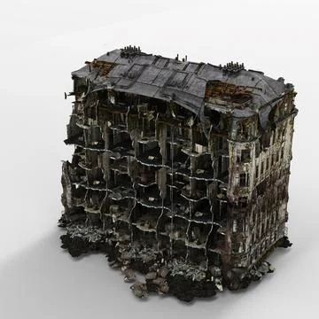 3d rendering of a destroyed building on a white background Ilustración de archivo