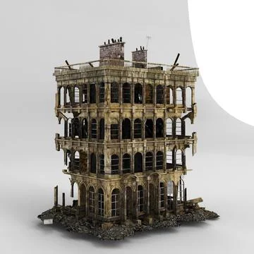 3d rendering of a destroyed building on a white surface Ilustración de archivo