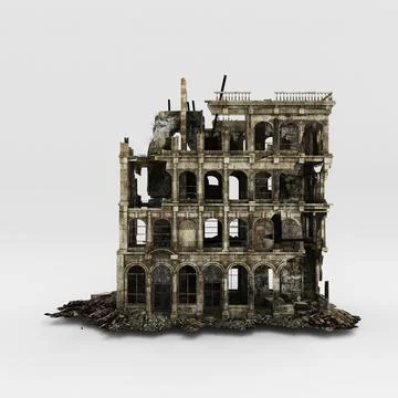 3d rendering of a destroyed structure composed of rubble Stock Illustration