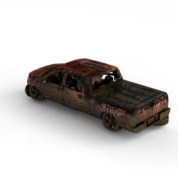 3d rendering of a destroyed vehicle on a white surface Stock Illustration