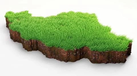 3d rendering of a detailed Iran map with grass and soil on a white background Stock Illustration
