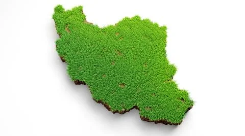 3d rendering of a detailed Iran map with grass and soil on a white background Stock Illustration