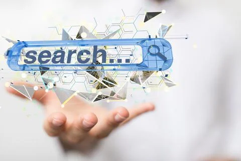 3d rendering of developing an interface web application in hand with free spa Stockfoto's