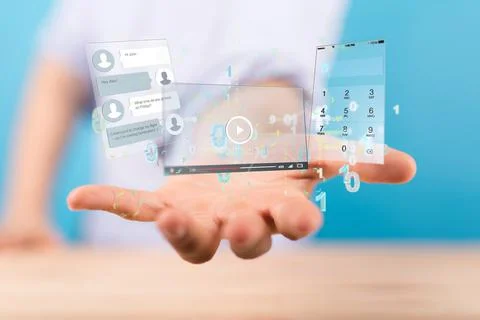 3d rendering of developing interface web application above a hand Foto stock