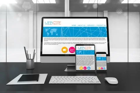 3D rendering with device nd website 스톡 일러스트