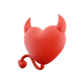 3d rendering devil heart icon concept red shiny with horns tail. 3d render Stock Illustration
