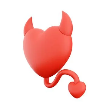 3d rendering devil heart icon concept red shiny with horns tail. 3d render Stock Illustration