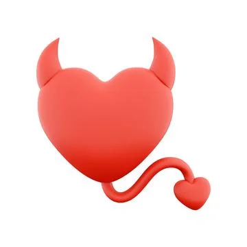 3d rendering devil heart icon concept red shiny with horns tail. 3d render 스톡 일러스트