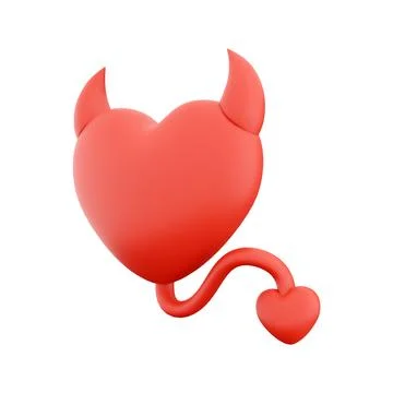 3d rendering devil heart icon concept red shiny with horns tail. 3d render Stock Illustration