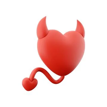 3d rendering devil heart icon concept red shiny with horns tail. 3d render Stock Illustration