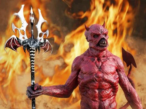 3D rendering of a devil in hell. Stock Illustration