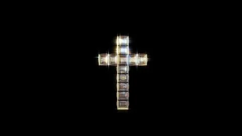 A 3D rendering of a diamond-encrusted cross. Stock Illustration