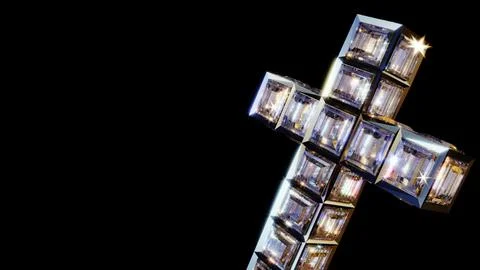 A 3D rendering of a diamond-encrusted cross. Stock Illustration