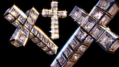 A 3D rendering of a diamond-encrusted cross. Stock Illustration