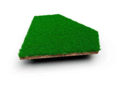 3D rendering of a diamond shape soil land geology cross section with green grass Stock Illustration
