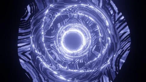 A 3D rendering of different layers of white circles on the black background - Illustrazione stock