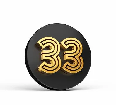 3D rendering of digit Letter 33 (Thirty three) on black round button isolated on Stock Illustration