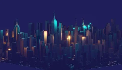 3d rendering digital abstract city. City building forms with reflections Ilustración de archivo