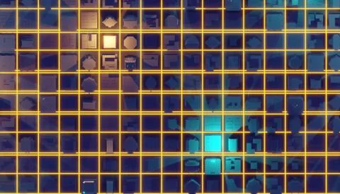 3d rendering digital abstract city. City building forms with reflections Ilustración de archivo