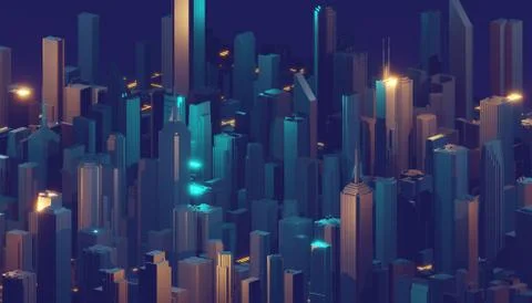 3d rendering digital abstract city. City building forms with reflections Stock Illustration