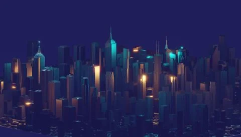 3d rendering digital abstract city. City building forms with reflections Ilustración de archivo
