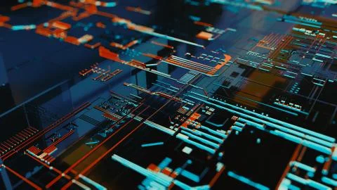 3D rendering. Digital binary data and electronic circuit board. Cyber security Stock Illustration