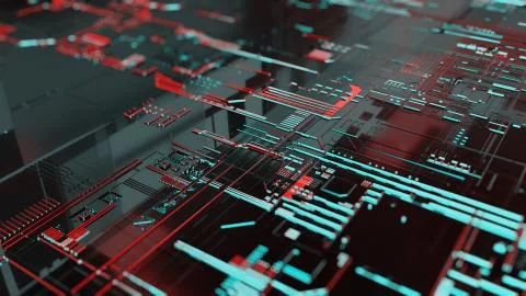 3D rendering. Digital binary data and electronic circuit board. Cyber security Stock Illustration