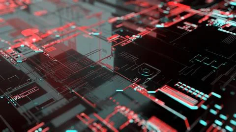 3D rendering. Digital binary data and electronic circuit board. Cyber security Stock Illustration