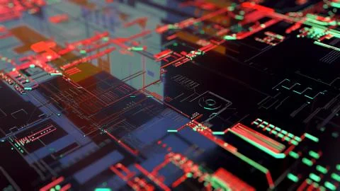 3D rendering. Digital binary data and electronic circuit board. Cyber security Stock Illustration