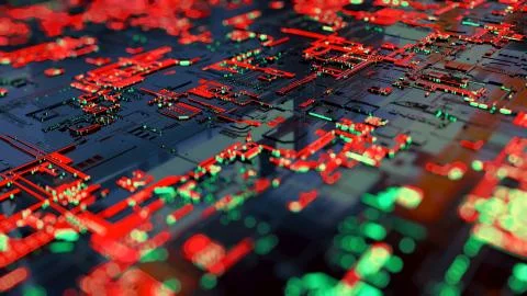 3D rendering. Digital binary data and electronic circuit board. Cyber security Stock Illustration
