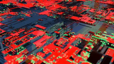 3D rendering. Digital binary data and electronic circuit board. Cyber security Stock Illustration