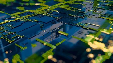 3D rendering. Digital binary data and electronic circuit board. Cyber security Stock Illustration