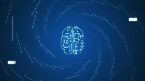 3D rendering of digital brain and swirls around. 스톡 일러스트